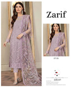 Luxury Net Suit - Grey Dupatta Multi Color Embroidery Close Up