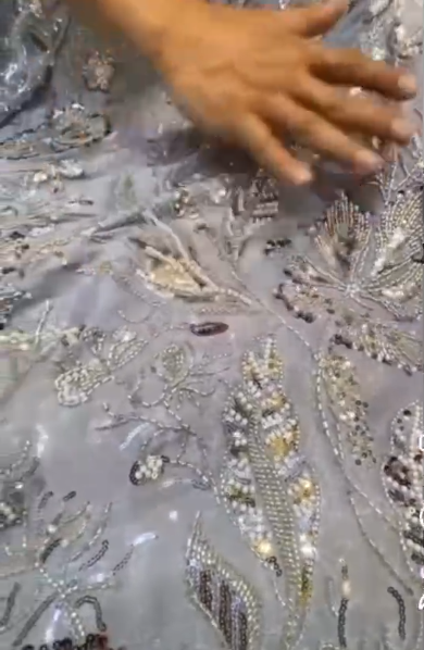 Silver Grey Bridal Lehenga – Katdana Zardozi Floral Motif Detail