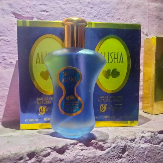 Alisha Blue Eau De Parfum by Hunaidi – Bottle and Box