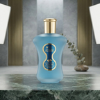 Alisha Blue Eau De Parfum – Bottle on Marble with Plants