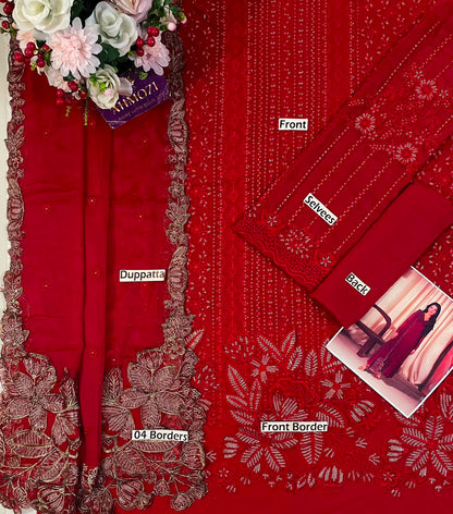 Wedding Edition 2026 – Crimson Heavy Embroidered Chiffon 3-Piece