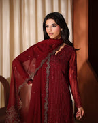 Wedding Edition 2026 – Crimson Heavy Embroidered Chiffon 3-Piece
