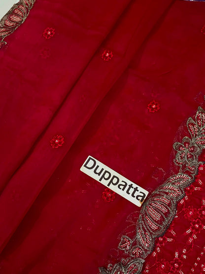 Wedding Edition 2026 – Crimson Heavy Embroidered Chiffon 3-Piece