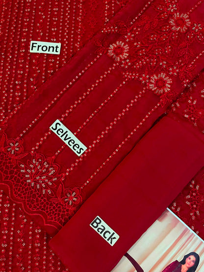 Wedding Edition 2026 – Crimson Heavy Embroidered Chiffon 3-Piece