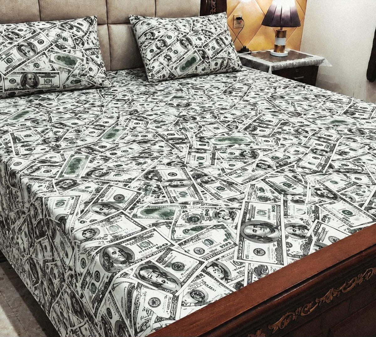King Size Pure Cotton Bed Sheet - Design 10 with 2 Pillowcases