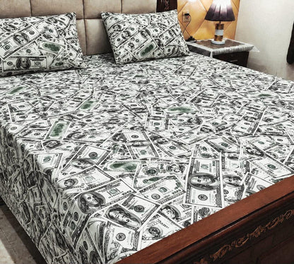 King Size Pure Cotton Bed Sheet - Design 10 with 2 Pillowcases