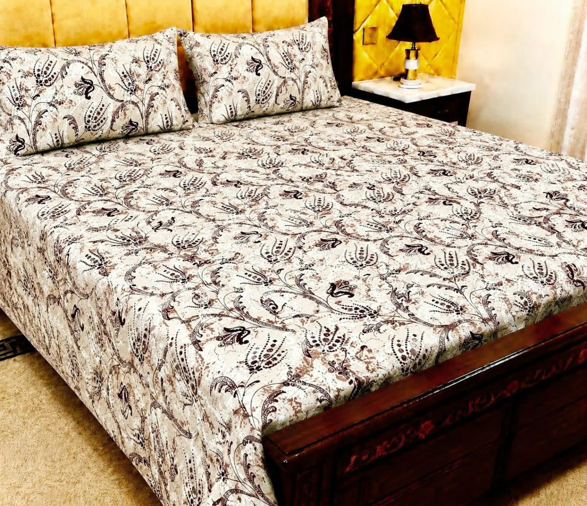 King Size Pure Cotton Bed Sheet - Mini Floral Print Sage Green with 2 Pillowcases