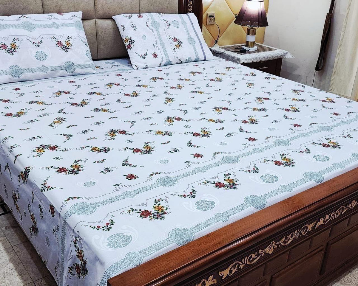 King Size Pure Cotton Bed Sheet 3Pc Set | Export Quality | 10 Designs | 90x95"