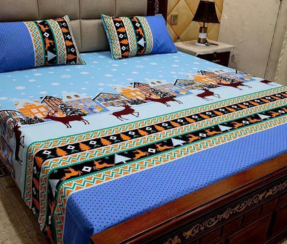 King Size Pure Cotton Bed Sheet 3Pc Set | Export Quality | 10 Designs | 90x95"