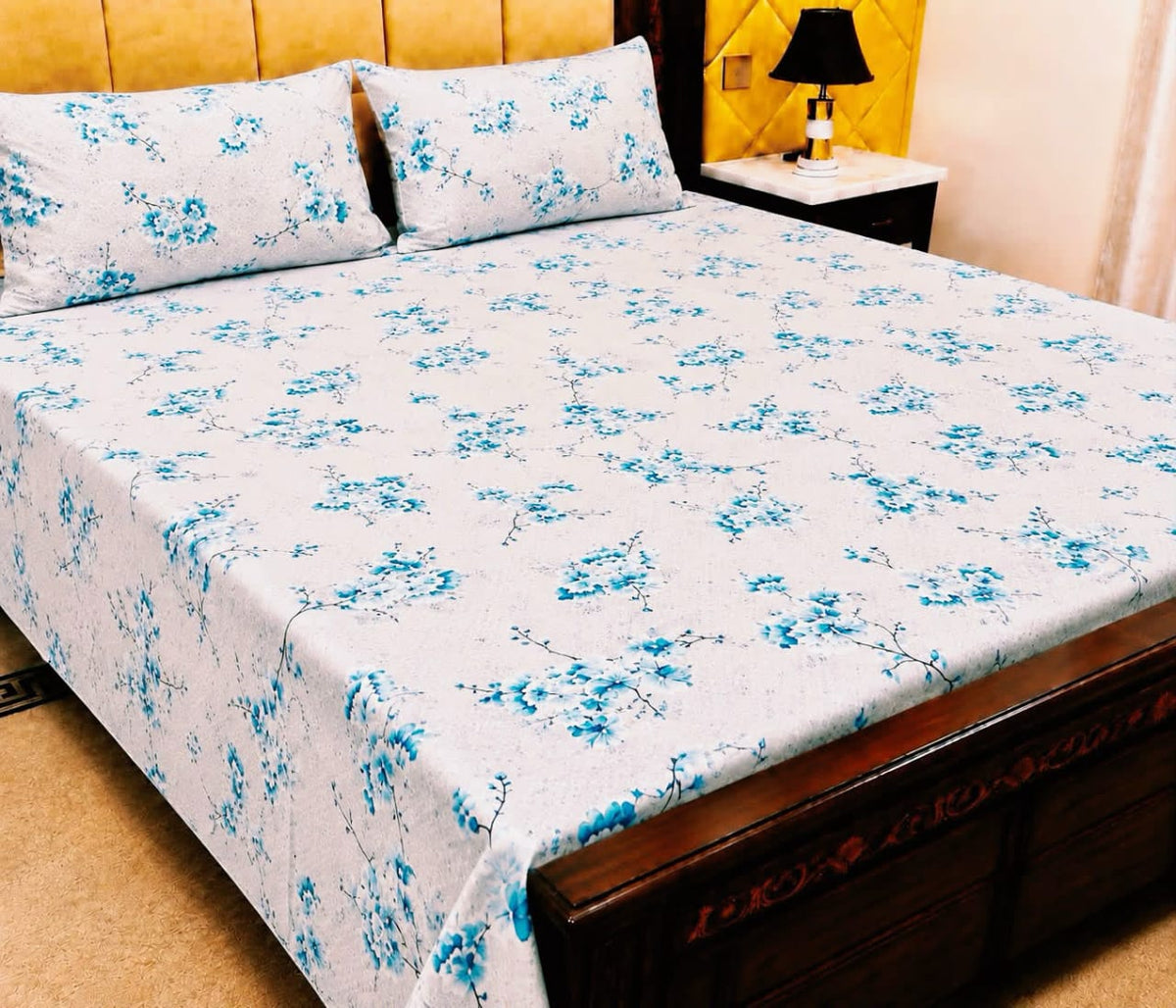 King Size Pure Cotton Bed Sheet 3Pc Set | Export Quality | 10 Designs | 90x95"