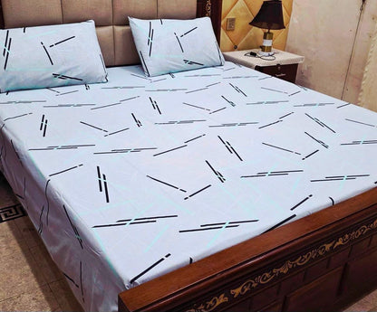 King Size Pure Cotton Bed Sheet - Paisley Vine Print Grey Black with 2 Pillowcases