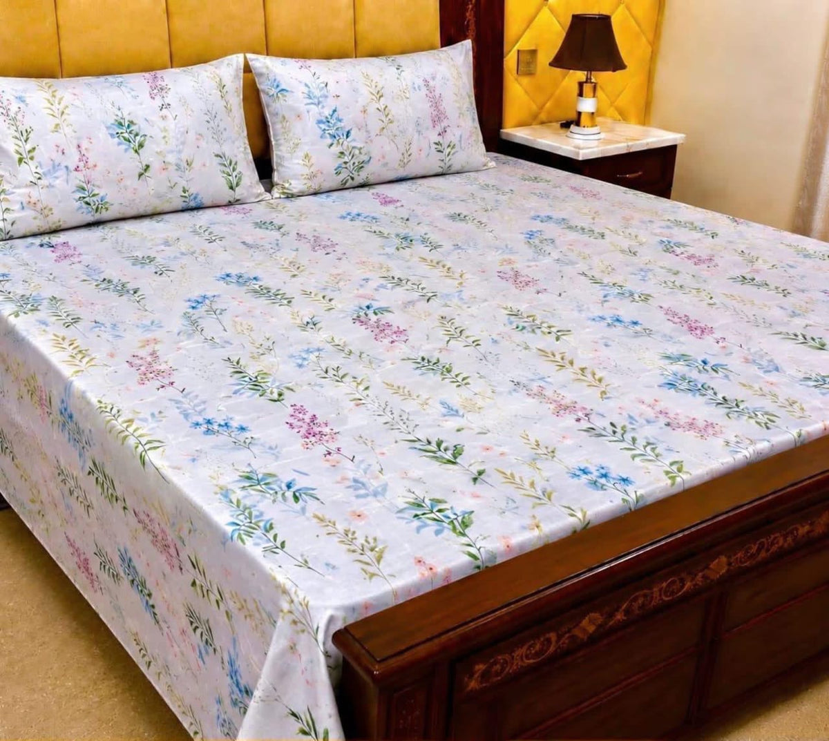 King Size Pure Cotton Bed Sheet 3Pc Set | Export Quality | 10 Designs | 90x95"