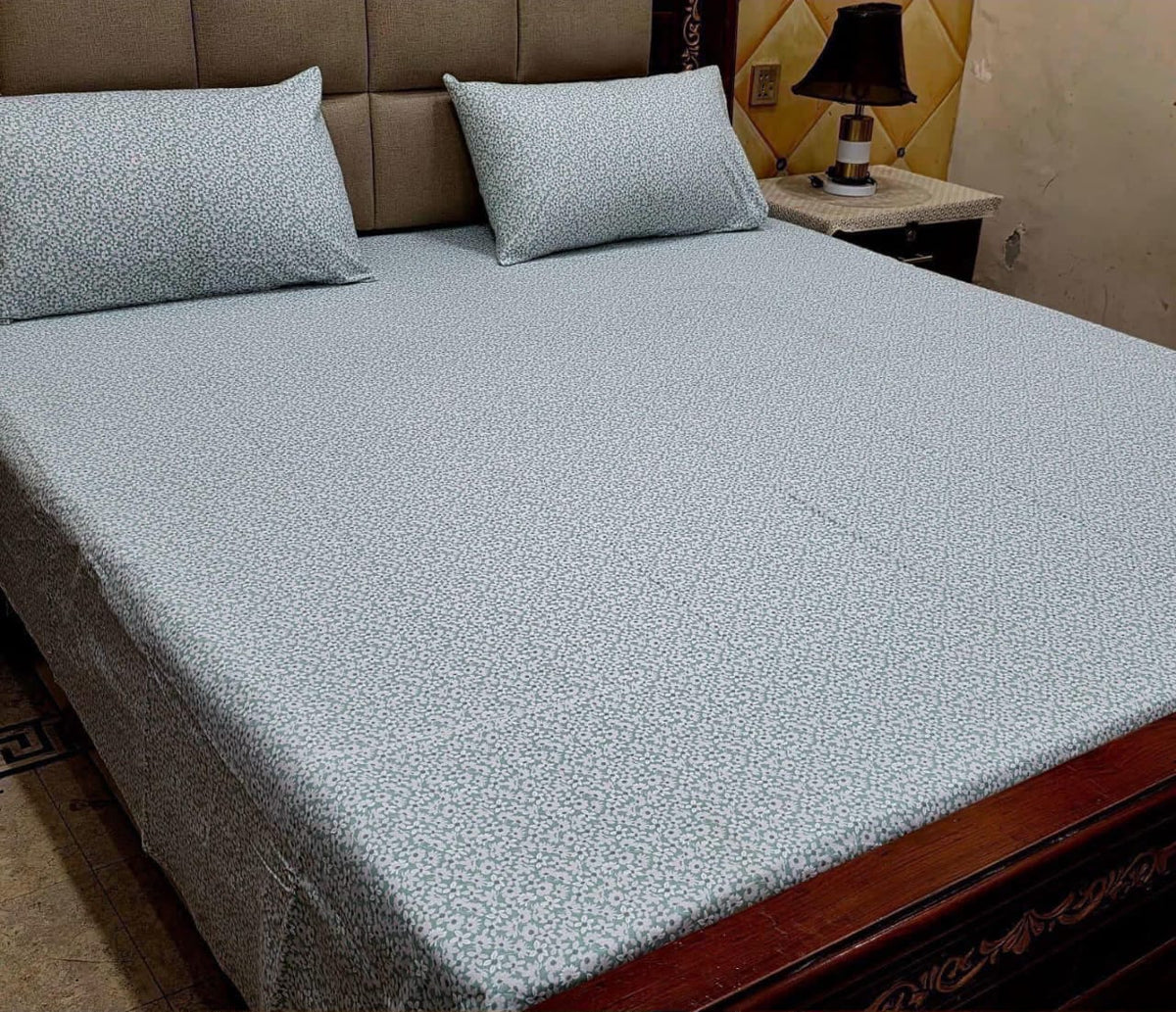 King Size Pure Cotton Bed Sheet - Design 7 with 2 Pillowcases
