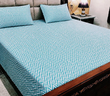 King Size Pure Cotton Bed Sheet - Design 8 with 2 Pillowcases