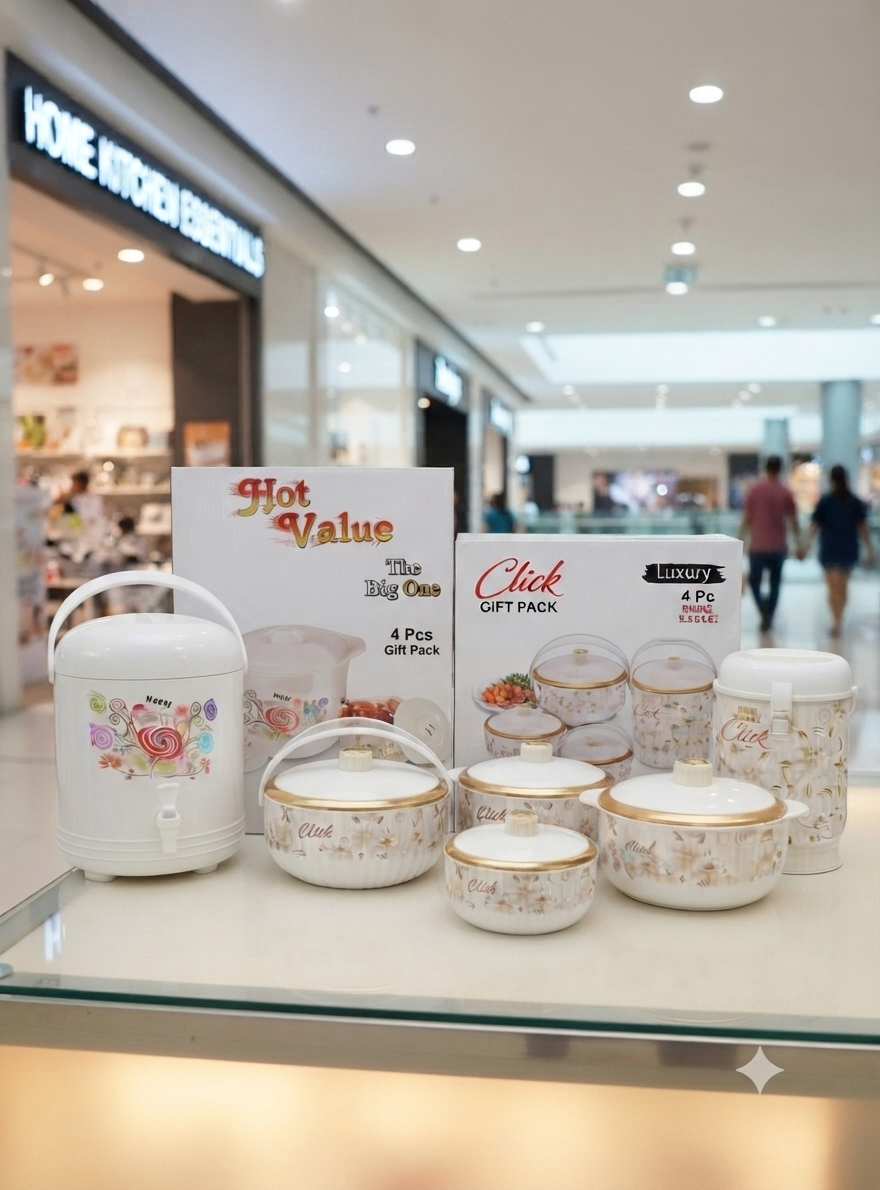Click Luxury and Hot Value gift packs displayed together in store