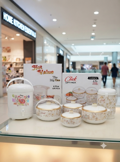 Click Luxury and Hot Value gift packs displayed together in store