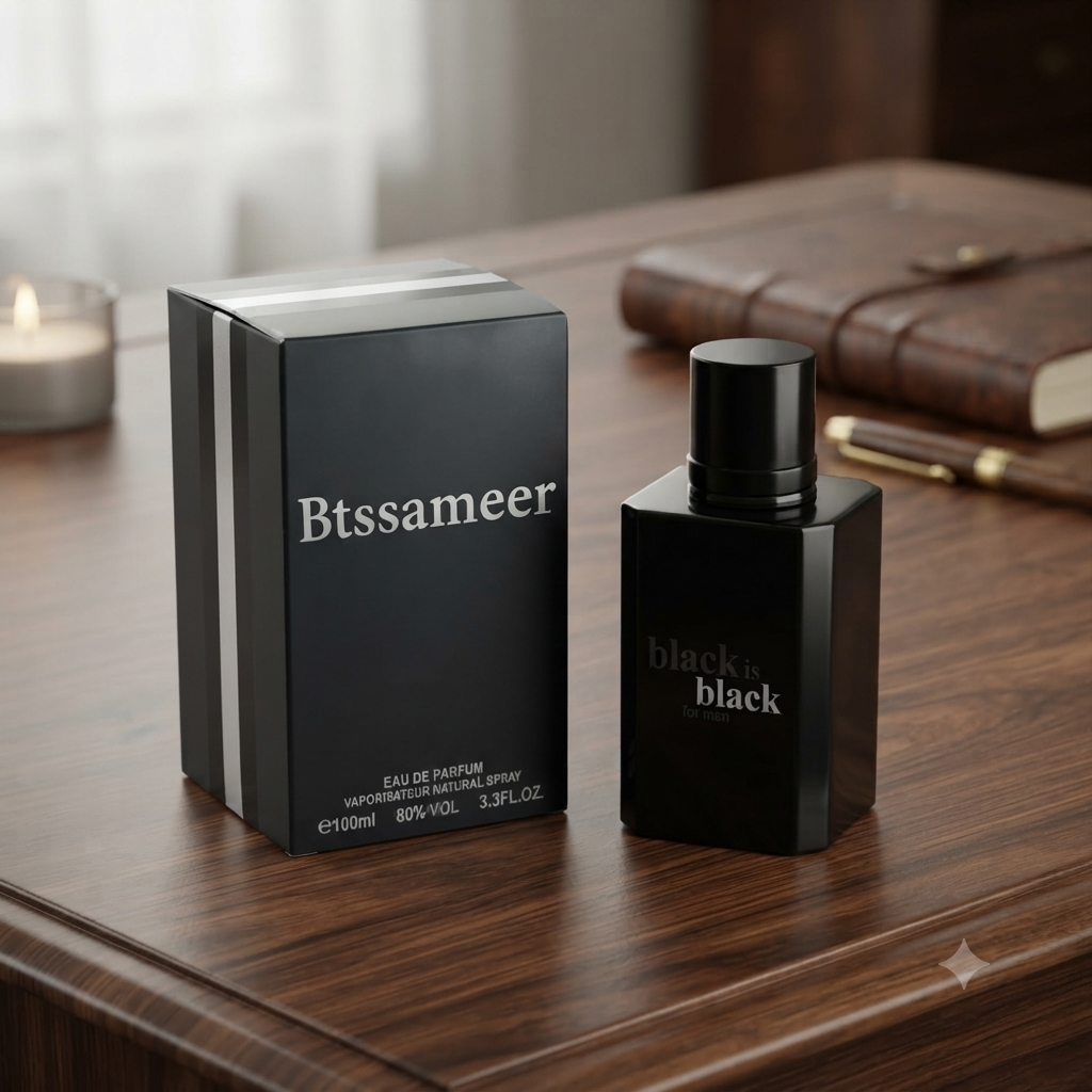 Man holding Black is Black perfume bottle
