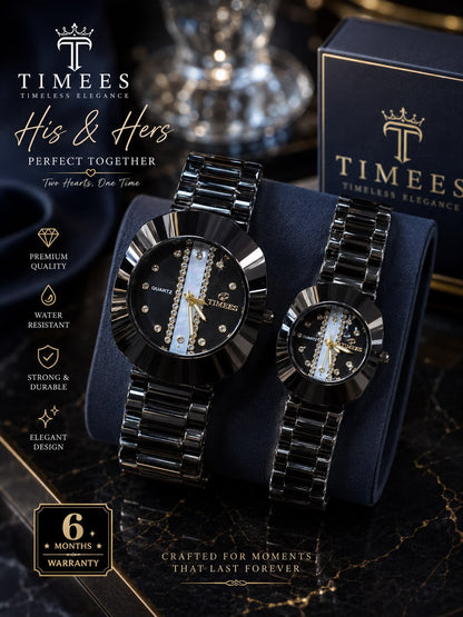 Timees couple watch – all black variant with gift box