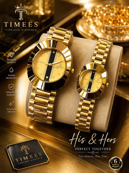 Timees couple watch – full gold variant, His & Hers pair