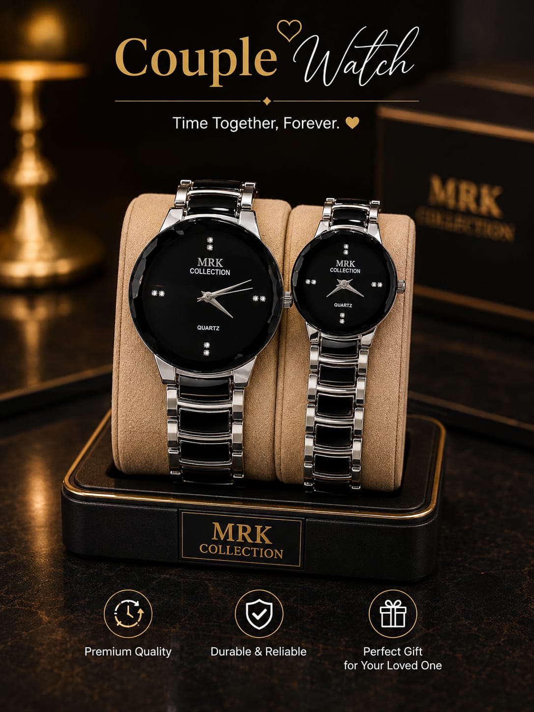 MRK Collection couple watch – silver & black variant pair