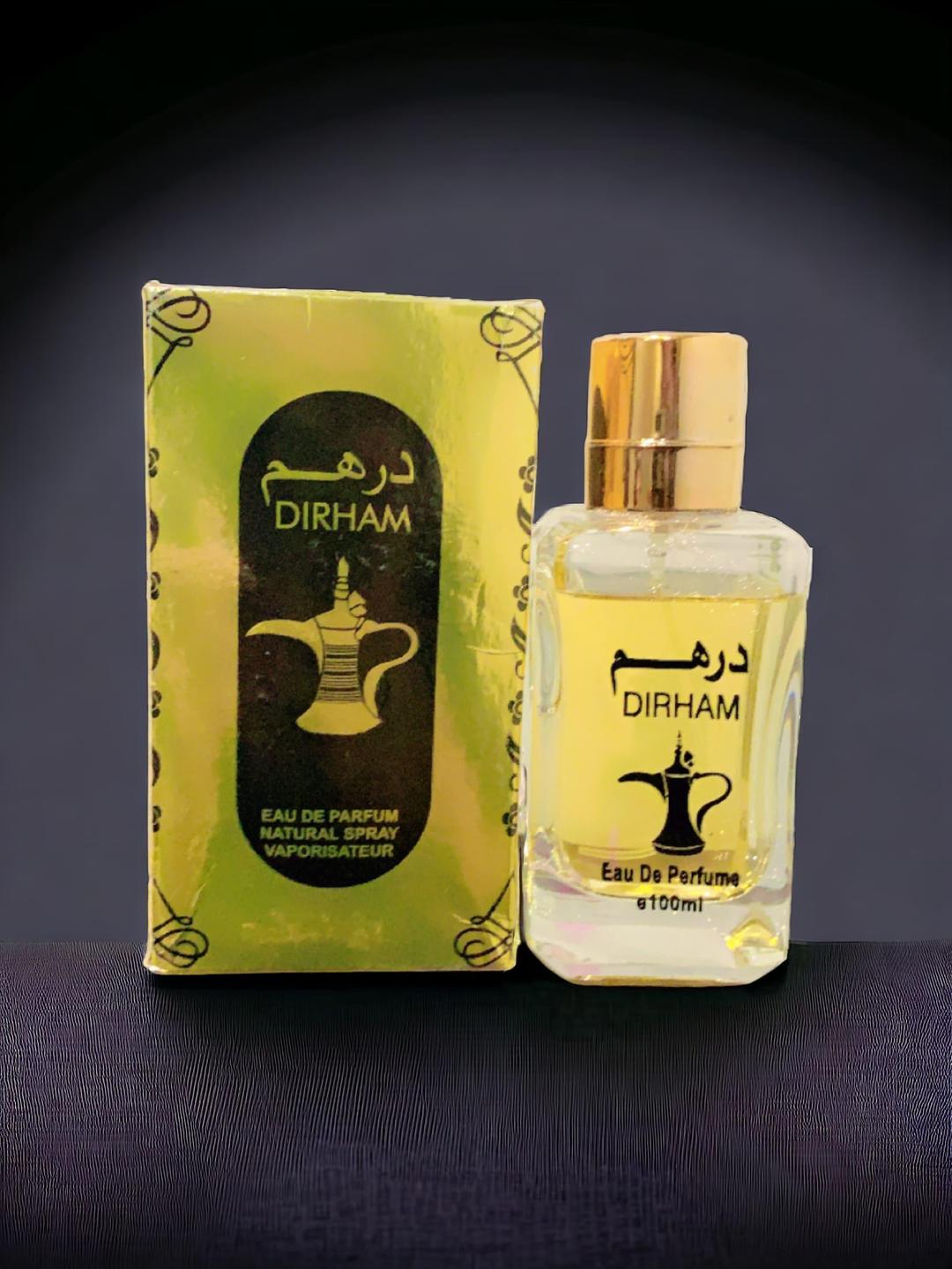 Dirham Eau De Parfum 100ml bottle with yellow green gift box
