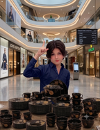Black and gold luxury dinner set display in store