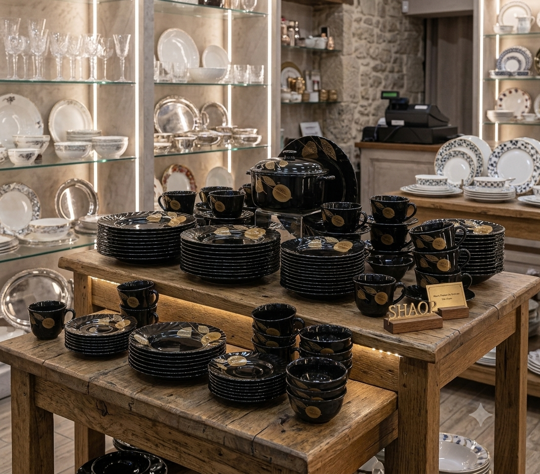 Black and gold dinner set in premium cotton gift packaging boxes