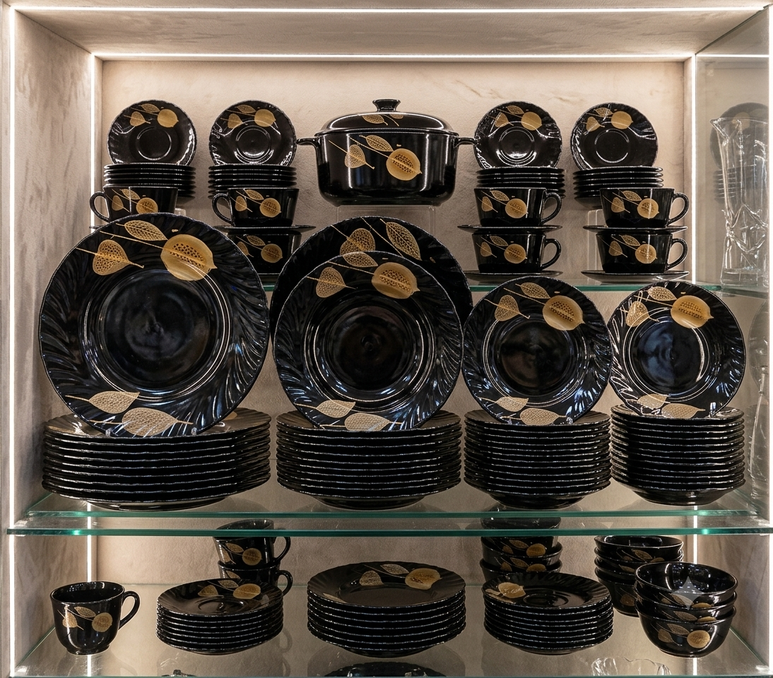 Black and gold dinner set in premium cotton gift box