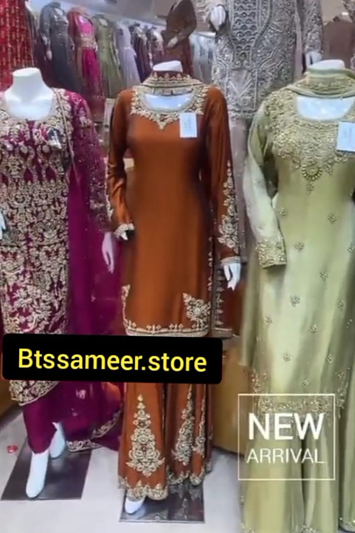 Golden Beige Embroidered Suit – Pearl & Zardozi Chest Detail