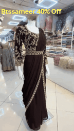 Dark Brown Heavy Embroidered Ready-to-Wear Saree Style Suit – Formal & Wedding Wear