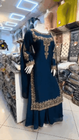 Navy Blue Heavy Embroidered Sharara 3-Piece – Formal & Wedding Wear