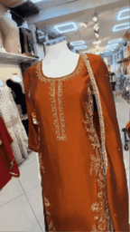 Rust Brown Embroidered Sharara 3-Piece – Formal & Party Wear
