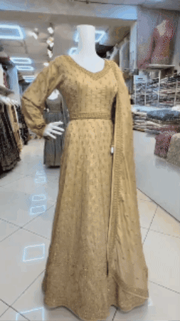 Golden Embroidered Anarkali 3-Piece Suit – Bridal & Occasion Wear