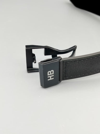 HB Geneve Butterfly Clasp Buckle Detail – Black Leather Strap