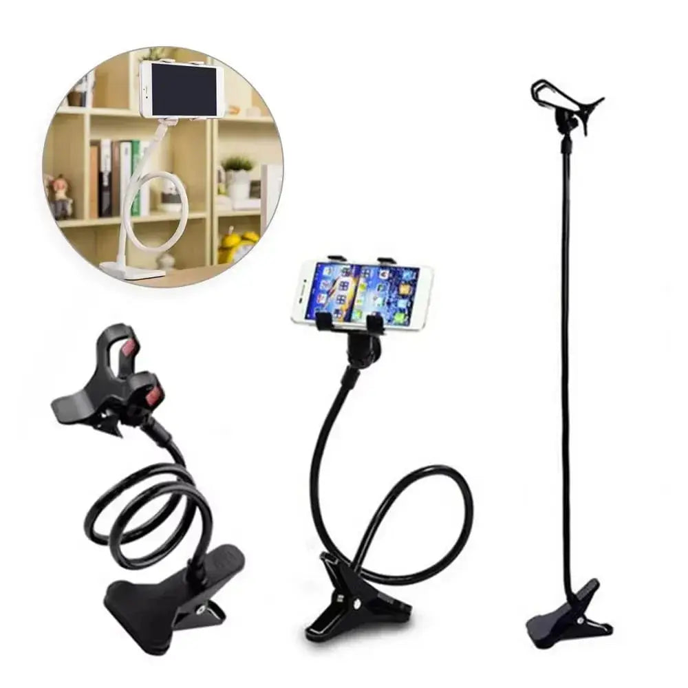 Black gooseneck mobile holder on desk lifestyle shot
