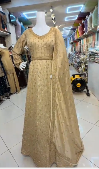 Golden Embroidered Anarkali 3-Piece Bridal Suit