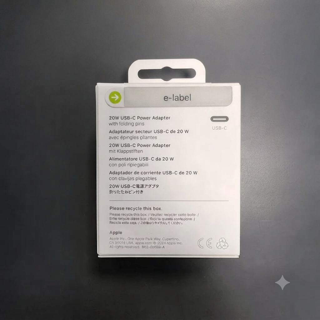 20W USB-C Fast Charger Power Adapter – Box Back with Specifications