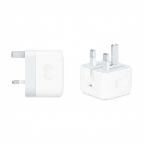 20W USB-C Power Adapter UK 3-Pin Plug – Side & Angle View – Compact Design
