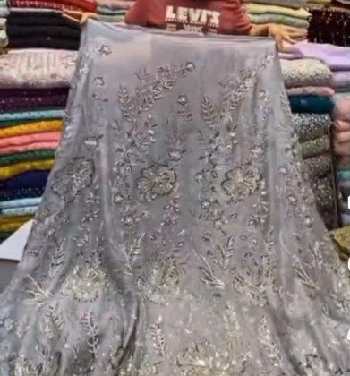 Silver Grey Bridal Lehenga – Scalloped Pearl Border Hem Detail