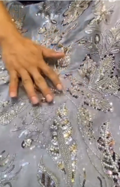 Silver Grey Bridal Lehenga – Fabric Flat Lay with Dupatta