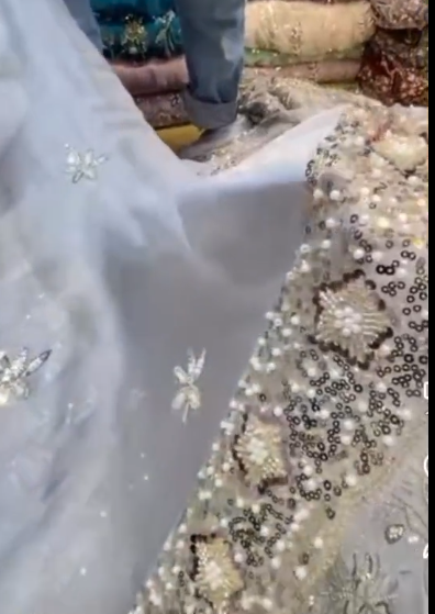 Silver Grey Bridal Lehenga – 3D Floral Embellishment Detail