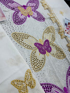 Butterfly 3D Embroidered Lawn Suit - White Flat Lay Front Close Up Butterfly Applique