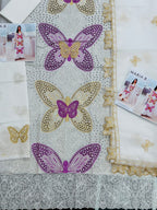 Butterfly 3D Embroidered Lawn Suit - White Flat Lay All Pieces with Khaadi Net Dupatta
