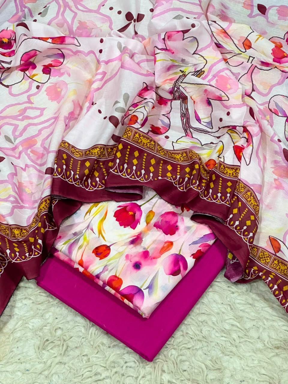 White Floral Digital Printed Lawn Suit