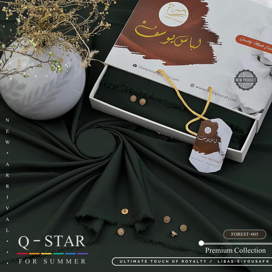 Q-Star Cider Brown fabric with buttons and Libas-e-Yousaf gift box