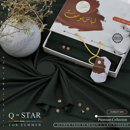 Q-Star Cider Brown fabric with buttons and Libas-e-Yousaf gift box