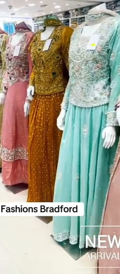 Beige Champagne Heavy Embroidered Sharara Suit – Front View