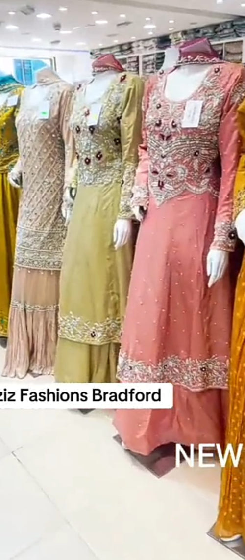 Dusty Rose Peach Embroidered Suit – Pearl Zardozi Daman Border Detail