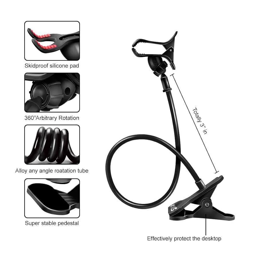 Flexible mobile holder with USB LED light side view