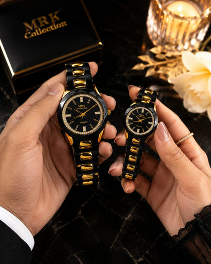 MRK Collection Couple Watch Set - Black Gold in hands